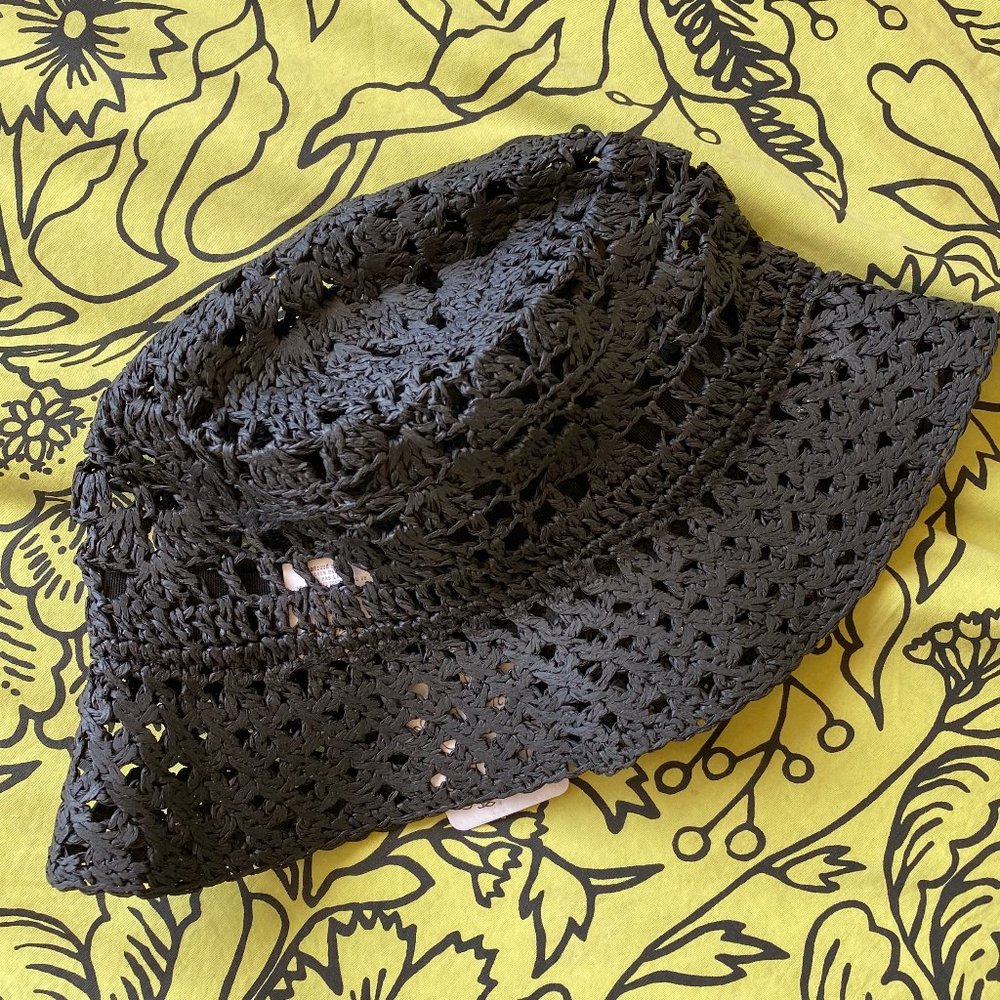 NWT Free People  Black Straw Bucket Hat
